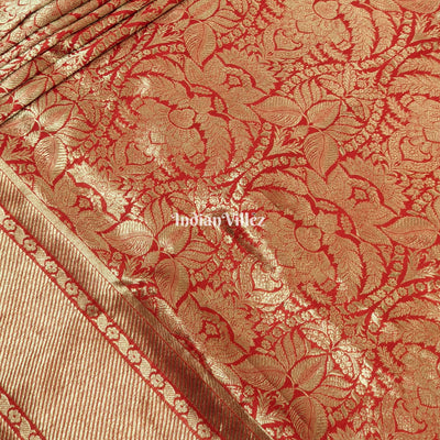 Red Floral Designer Banarasi Katan Saree