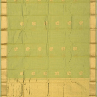 Cardamom Green Handloom Kanchi Cotton Saree With Annam Buttas