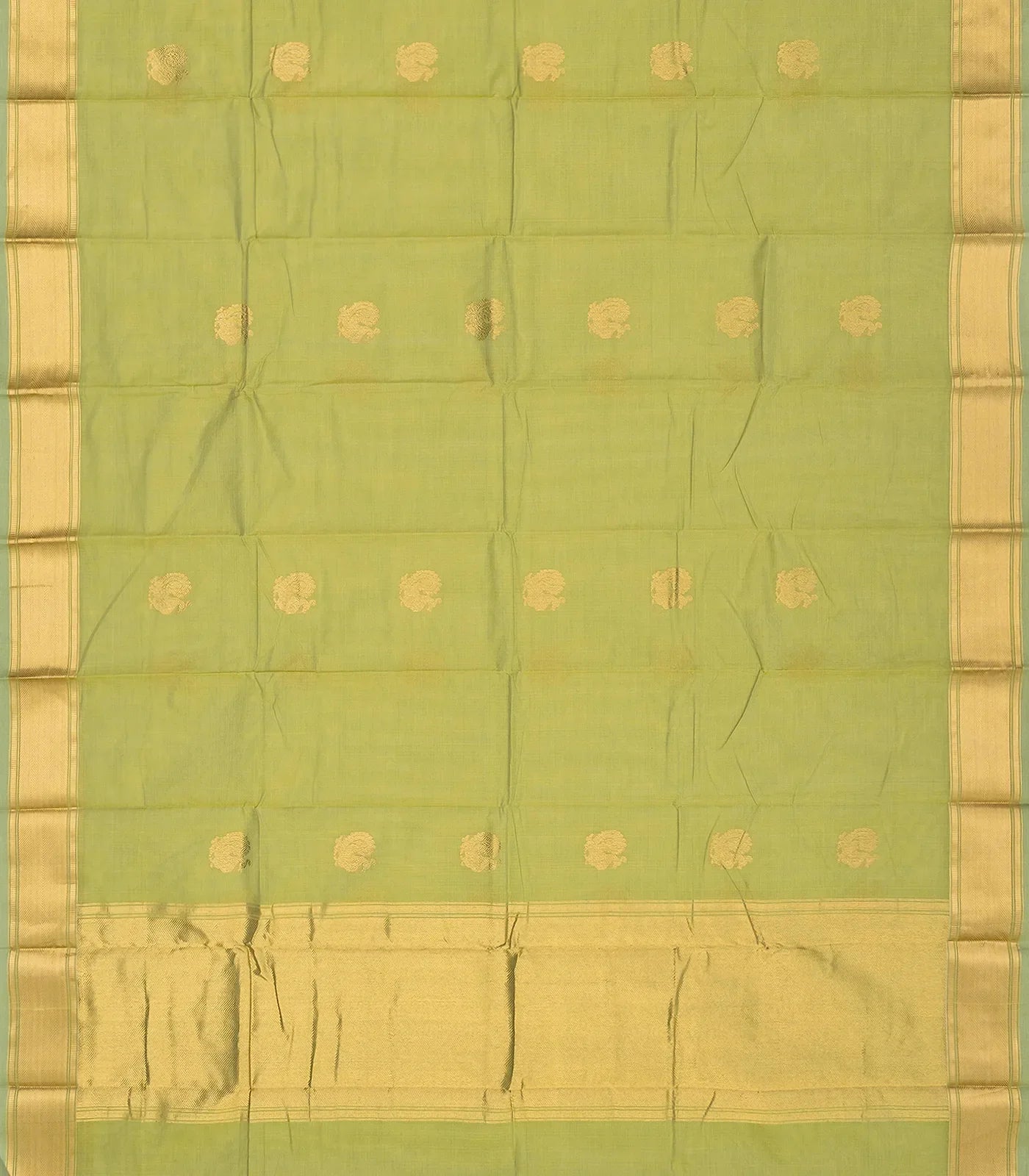 Cardamom Green Handloom Kanchi Cotton Saree With Annam Buttas