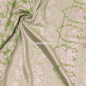 Parrot Green Banarasi Khaddi Georgette Saree with Tassels