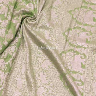 Parrot Green Banarasi Khaddi Georgette Saree with Tassels