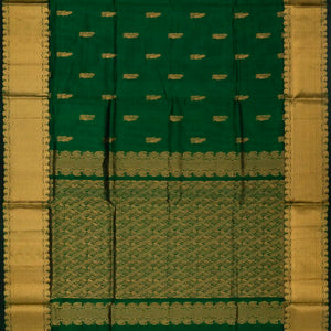 Dark Green Handloom Silk Cotton Saree With Annam Buttas