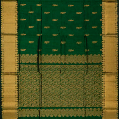 Dark Green Handloom Silk Cotton Saree With Annam Buttas