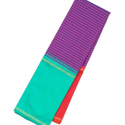 Purple Handloom Kanchipuram Korvai Silk Saree With Ganga Jamuna Border