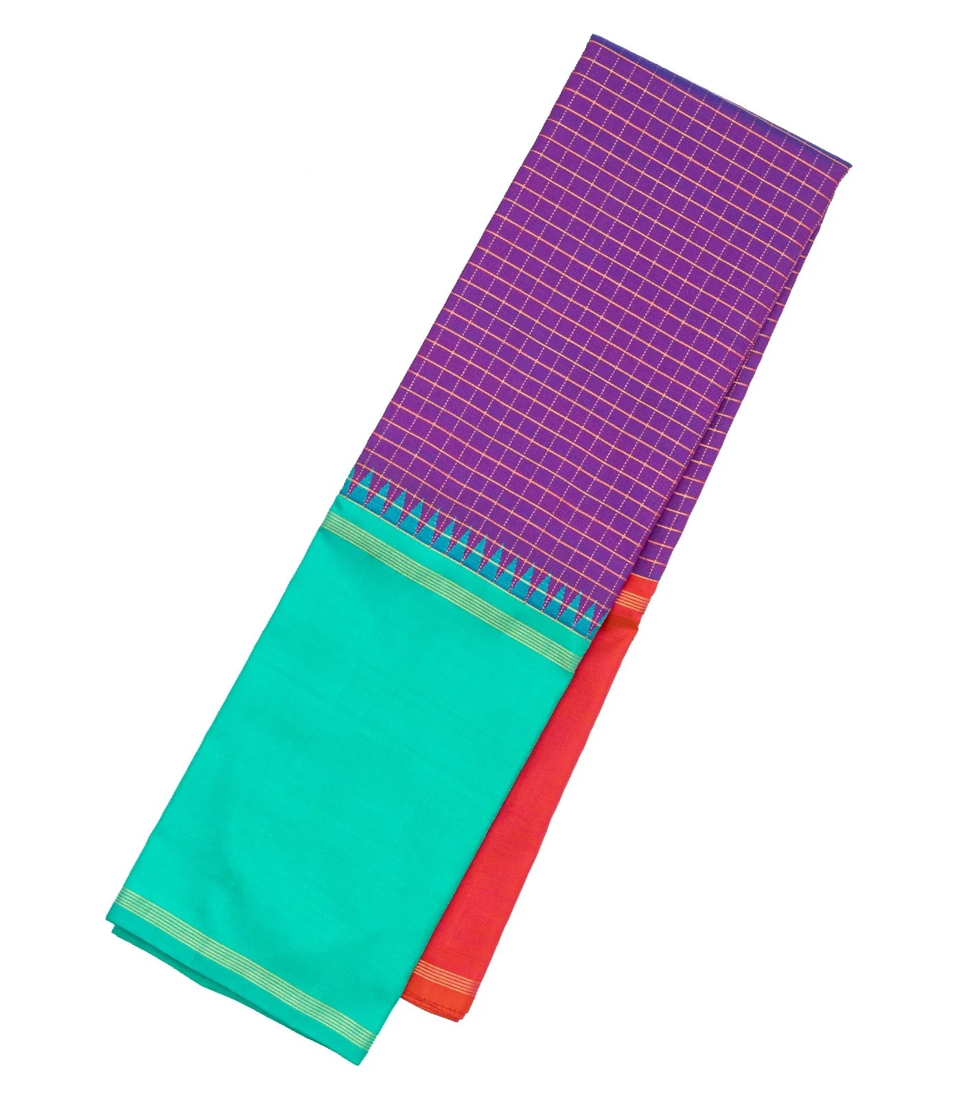 Purple Handloom Kanchipuram Korvai Silk Saree With Ganga Jamuna Border