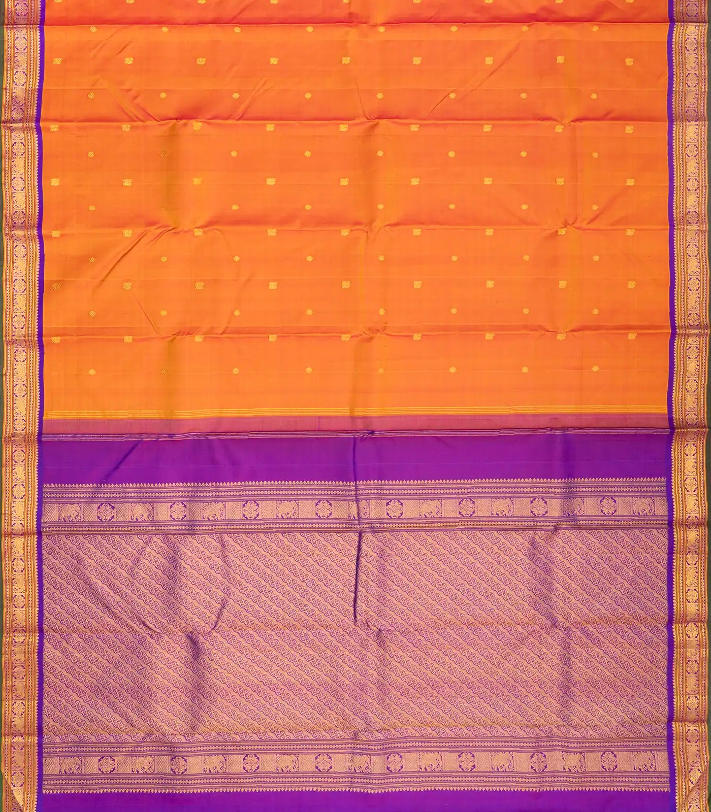 Peach Handloom Kanchipuram Silk Saree With Annam Chakaram Buttas