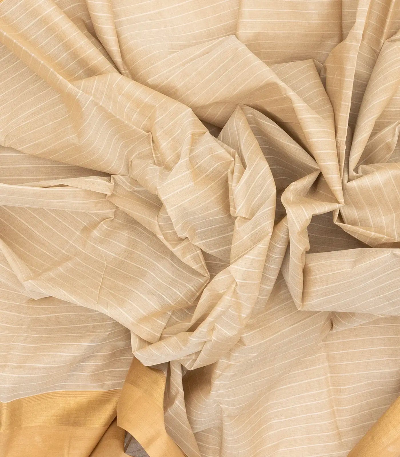 Cream Handloom Village Cotton Saree With Stripes