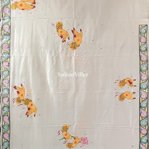 White Nartaki Mudra Hand-painted Pattachitra Saree