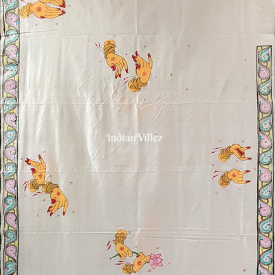 White Nartaki Mudra Hand-painted Pattachitra Saree
