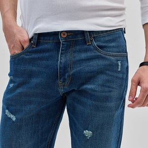 Denim Blue Distressed Bootcut Jeans