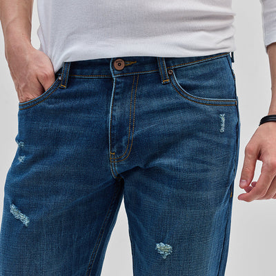 Denim Blue Distressed Bootcut Jeans