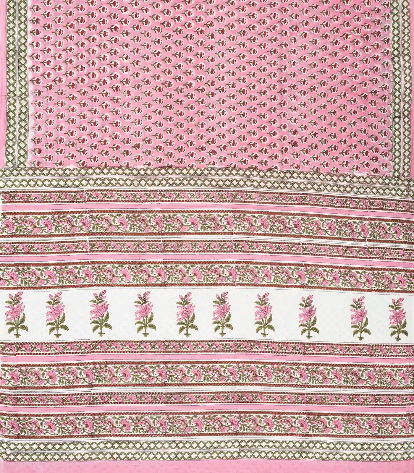 Bubblegum Pink Woven Jaipur Cotton Saree With Printed Floral Motifs