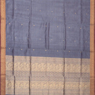 Grey Handloom Silk Cotton Saree With Checks & Buttas