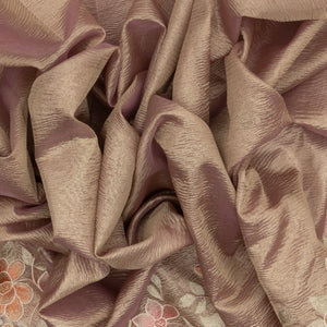 Lavender Woven Crushed Tissue Saree With Floral Embroidery