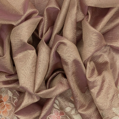 Lavender Woven Crushed Tissue Saree With Floral Embroidery