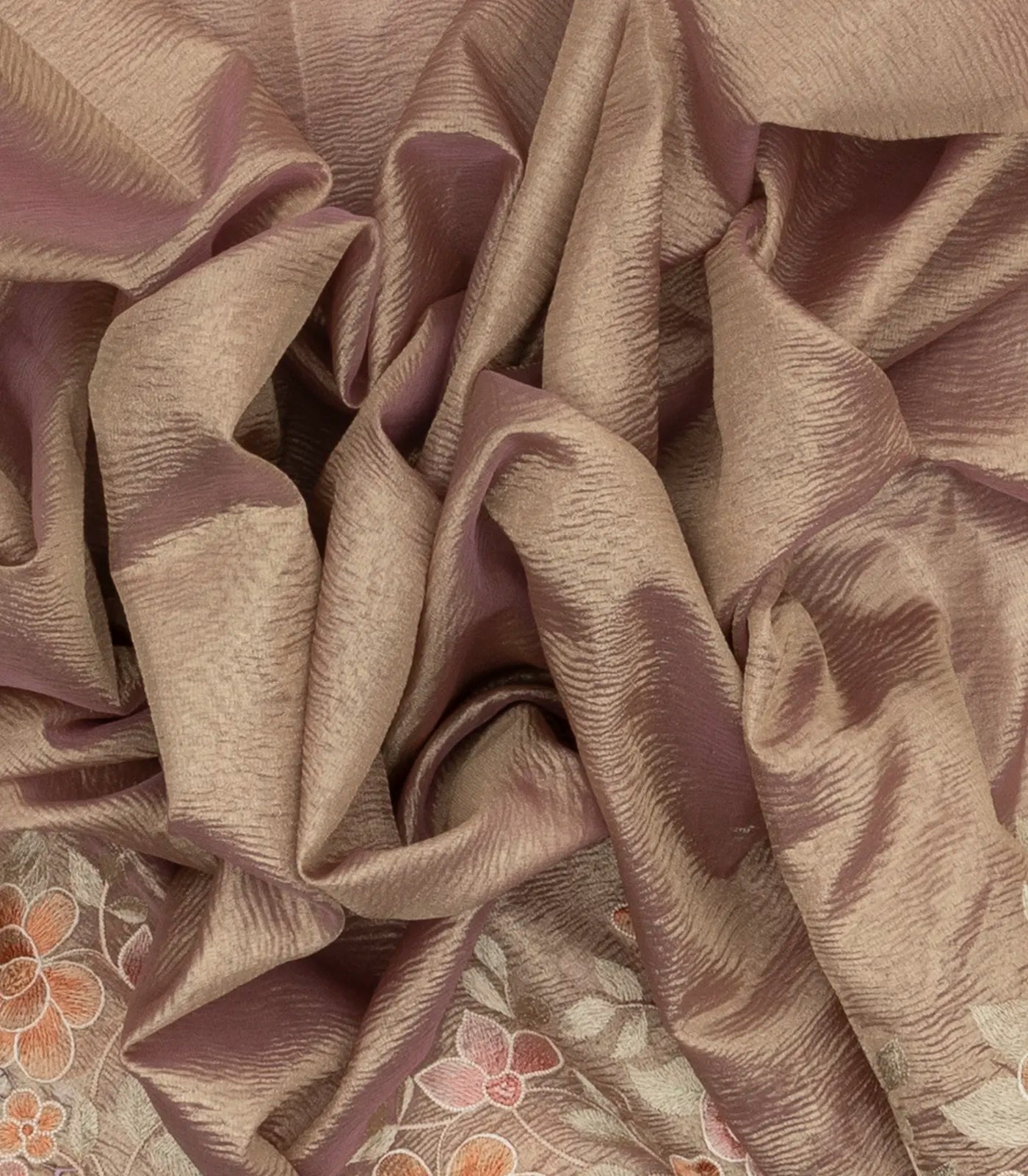 Lavender Woven Crushed Tissue Saree With Floral Embroidery