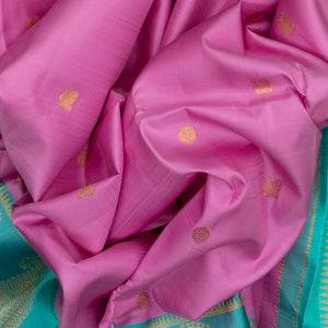 Bubblegum Pink Handloom Kanchipuram Silk Saree With Annam Buttas