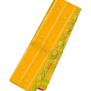 Lemon Yellow Handloom Kanchipuram Tie & Dye Silk Saree With Floral Buttas