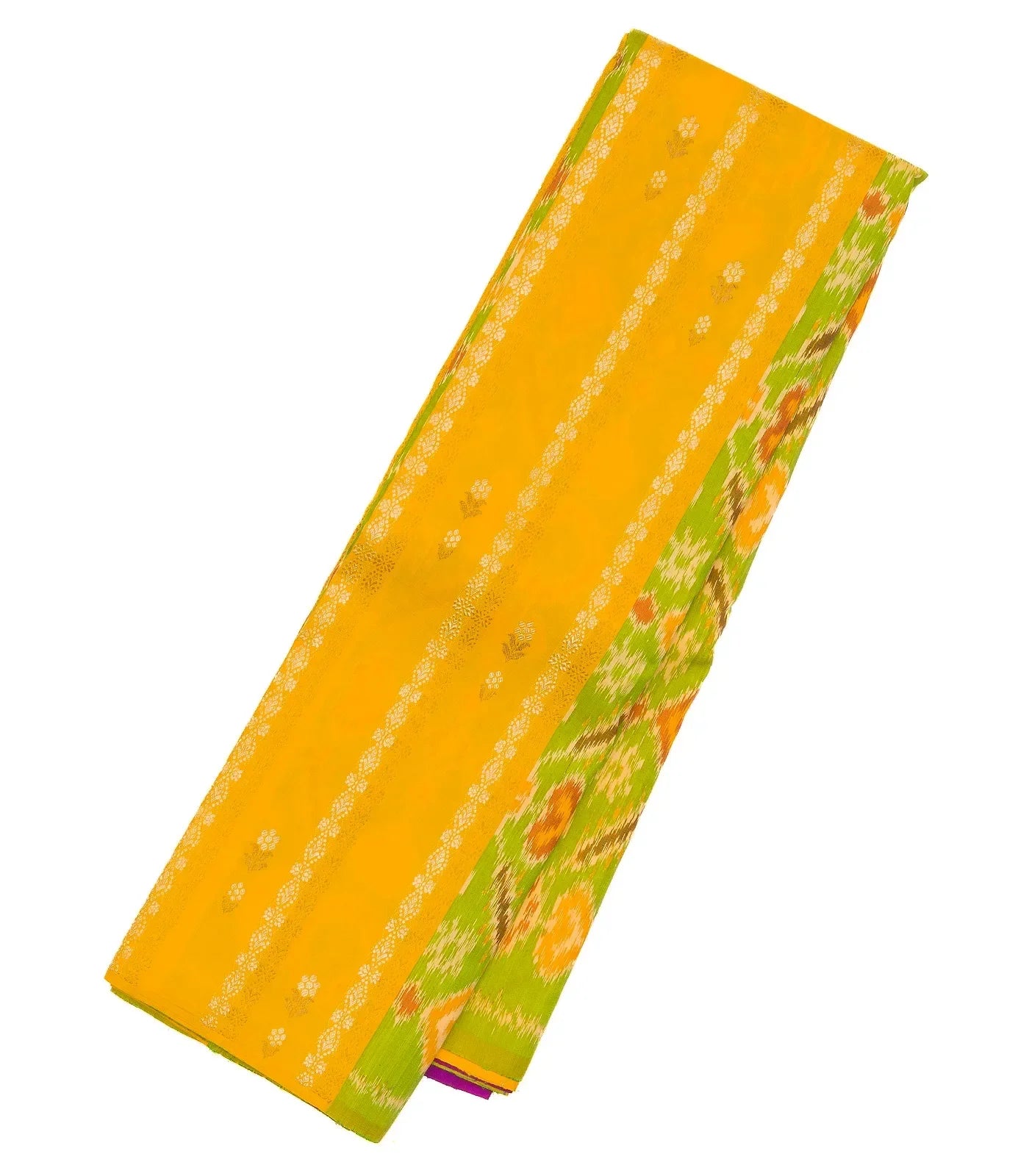 Lemon Yellow Handloom Kanchipuram Tie & Dye Silk Saree With Floral Buttas
