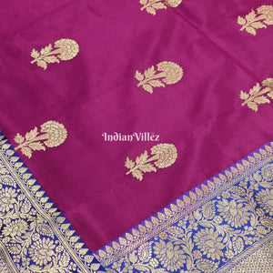 Purple Flower Motif Banarasi Katan Silk Saree