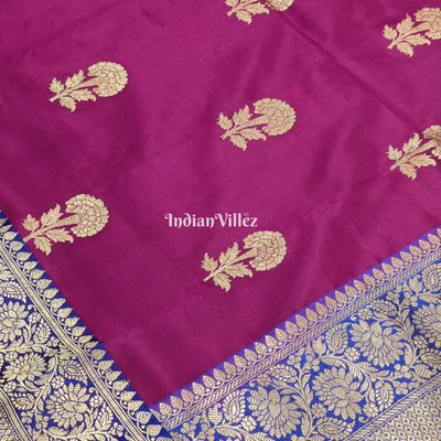 Purple Flower Motif Banarasi Katan Silk Saree