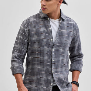 Grey Slub Textured Checks Shirt
