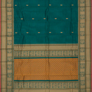 Cyan Handloom Kanchi Cotton Saree With Mango Buttas