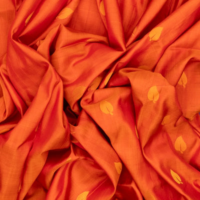 Orange Handloom Uppada Silk Saree With Floral Buttas & Navy Pallu