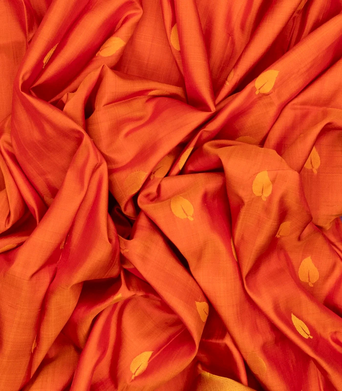 Orange Handloom Uppada Silk Saree With Floral Buttas & Navy Pallu