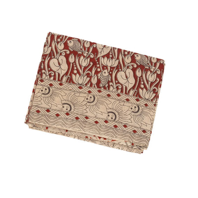 Taupe Cotton Saree With Rust Kalamkari Print