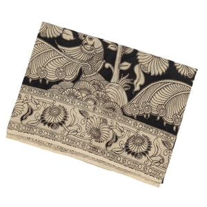 Taupe Cotton Saree With Black Kalamkari Print
