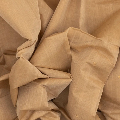 Taupe Handloom Kanchi Cotton Saree With Annam Buttas & Green Border.