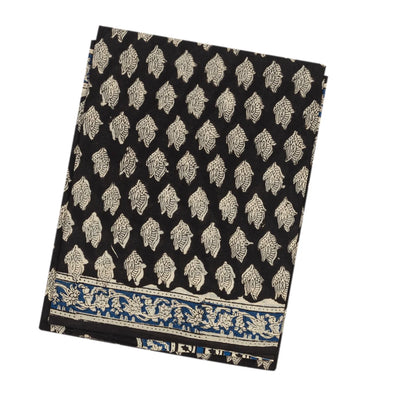 Black Woven Jaipur Cotton Saree With Taupe Printed Floral Motifs