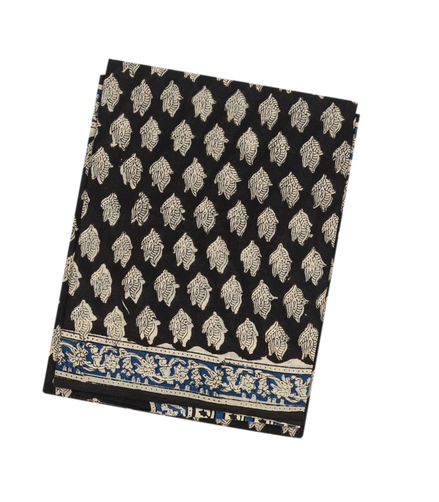 Black Woven Jaipur Cotton Saree With Taupe Printed Floral Motifs