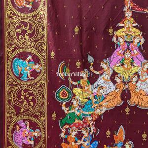 Maroon Kandarpa Rath Hand-painted Pattachitra Saree