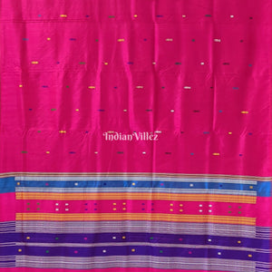 Rani Pink Designer Contemporary Silk Saree with Multicolor Double Anchal