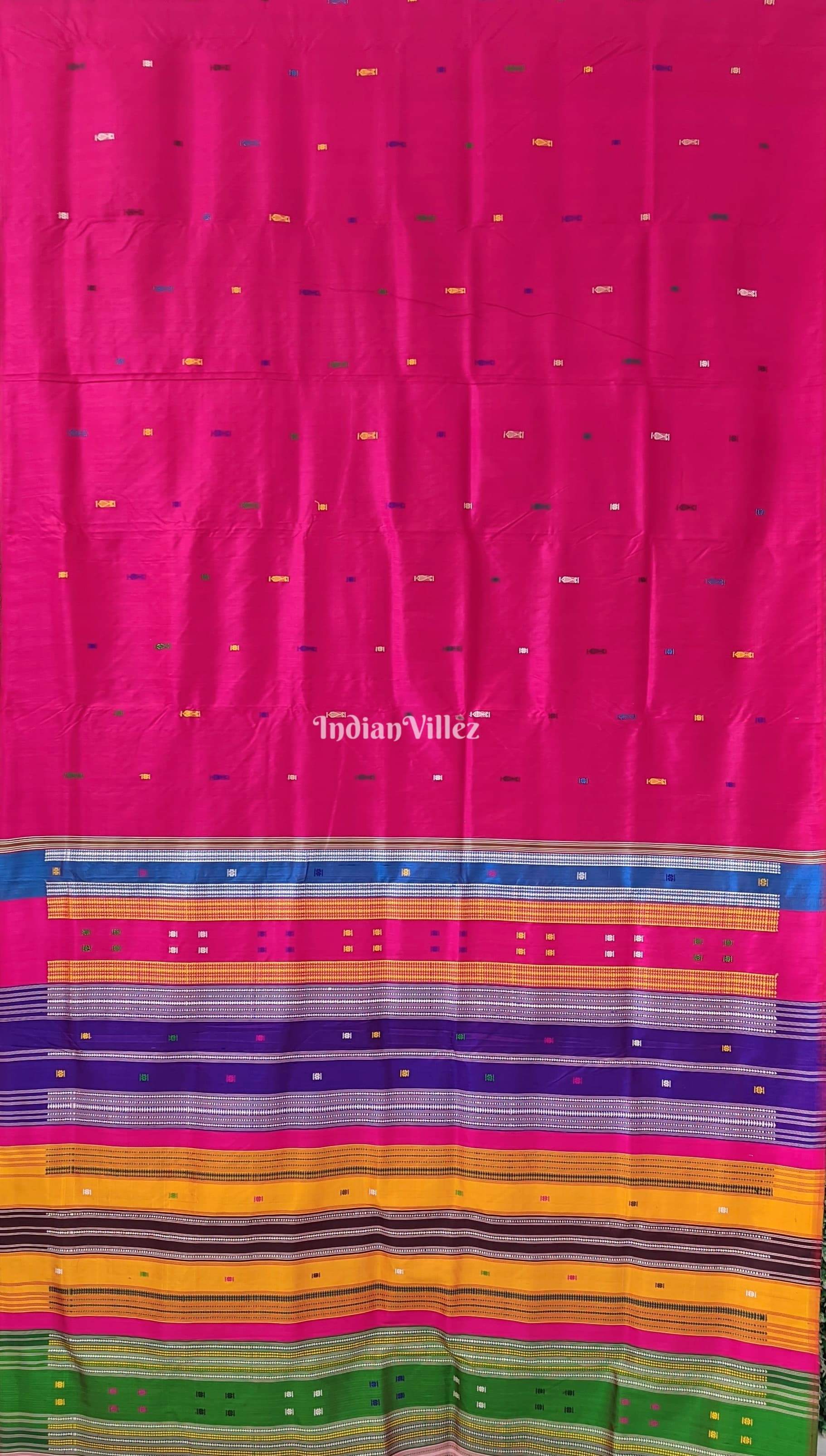 Rani Pink Designer Contemporary Silk Saree with Multicolor Double Anchal