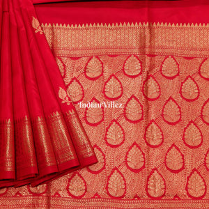 Red Leaf Motif Designer Katan Silk Banarasi Saree
