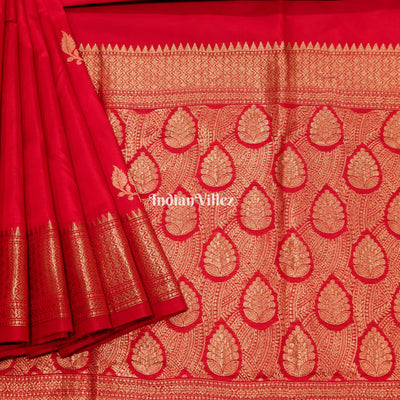 Red Leaf Motif Designer Katan Silk Banarasi Saree