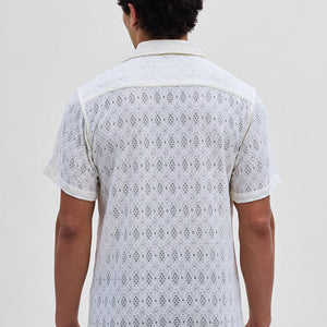 White Self-Design Crochet Shirt