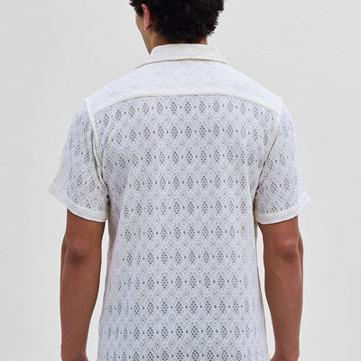 White Self-Design Crochet Shirt
