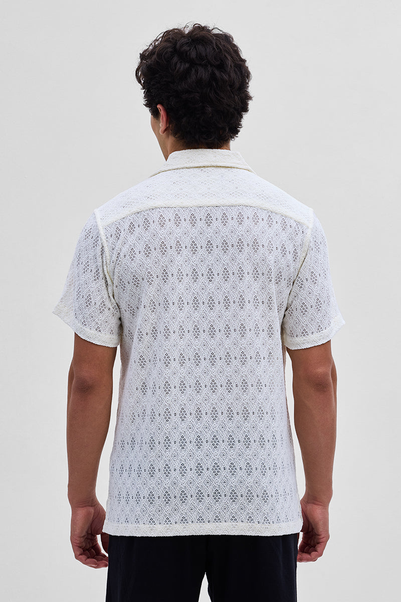 White Self-Design Crochet Shirt