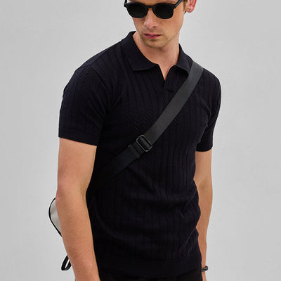 Black Knitted Polo T-Shirt