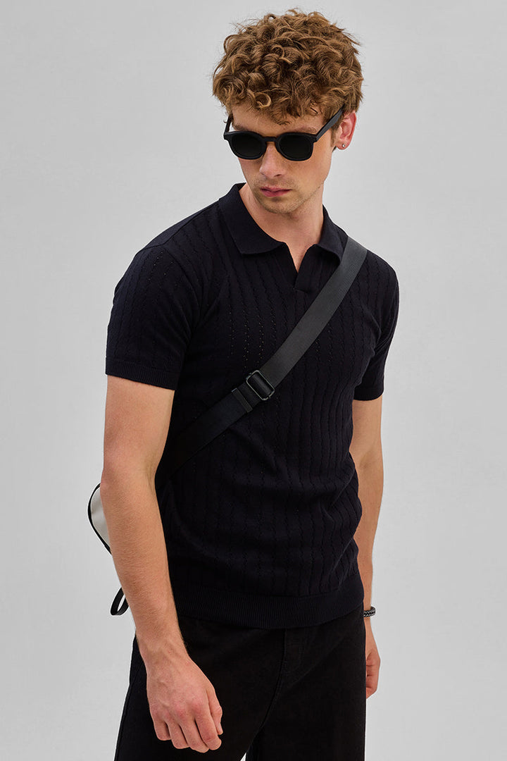 Black Knitted Polo T-Shirt