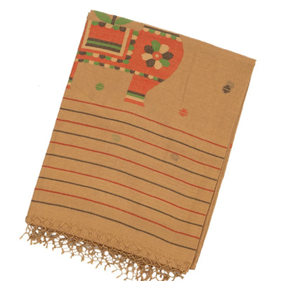 Beige Handloom Bengal Cotton Saree With Horse Motifs