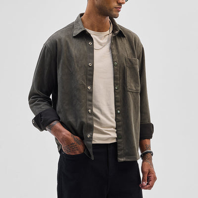 Olive Suede Snap Button Overshirt