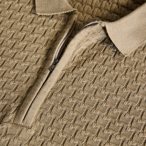 Khaki Zipper Knitted Polo T-Shirt