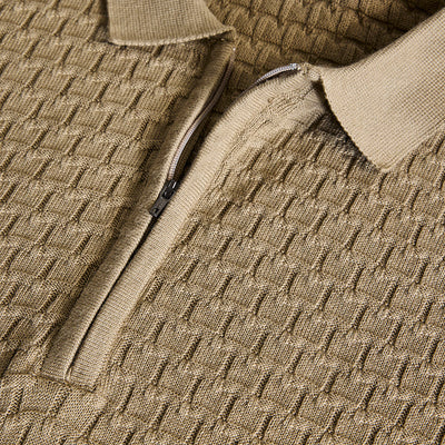 Khaki Zipper Knitted Polo T-Shirt