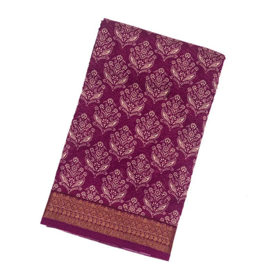 Magenta Woven Chanderi Cotton Saree With Printed Floral Motifs