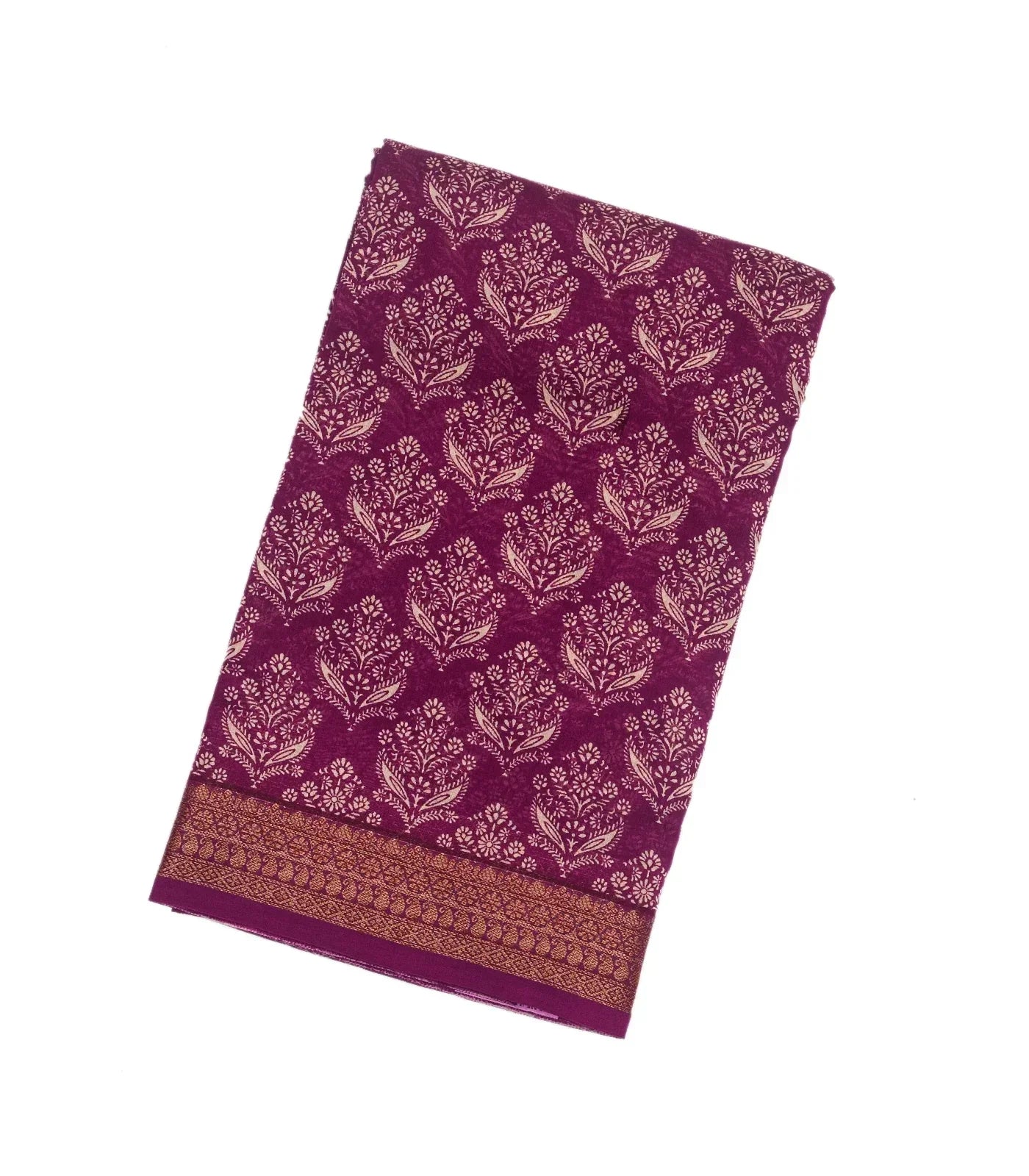 Magenta Woven Chanderi Cotton Saree With Printed Floral Motifs